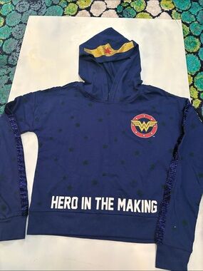 Wonder Woman Navy Hoodie with Gold Logo Detail